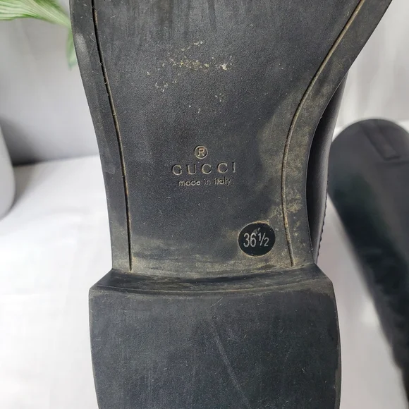 Gucci Black Leather Knee High Boots Low Heel Riding Boots Size 36.5 - Picture 14 of 14